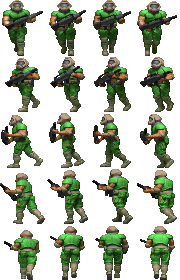 DOOM player sprites in various poses and turned in various directions
