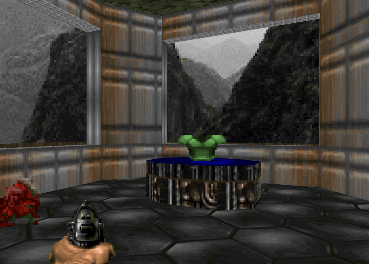 DOOM rendered in CSS with the floor having a cutout using a clipping path for the raised platform